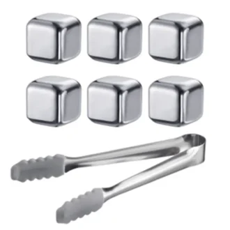Ice cubes with tongs, set 7-pcs - Cosmo | یخ استیل به‌همراه انبر وست مارک