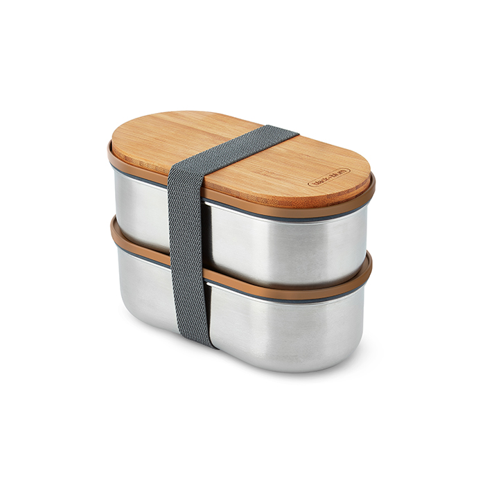 black-blum-bento-box-stacked-angled-pp-lid جعبه بنتو از جنس استیل ضد زنگ | Stainless Steel Bento Box - PP lid - Image 1
